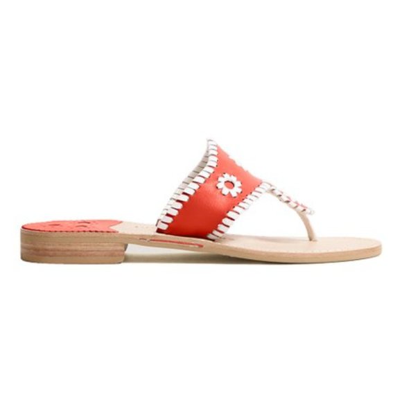 NWT Jack Rogers Fire Red & White Flat Leather Sandal Women’s Size 7 - Picture 3 of 5